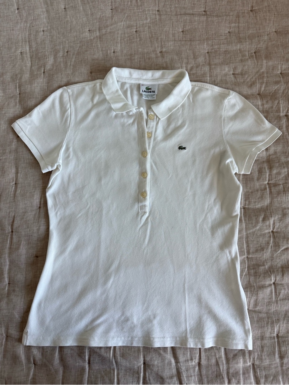 Lacoste Women Polo Shirt Size 42 Short Sleeve Pique Cotton Stretch Logo US 12